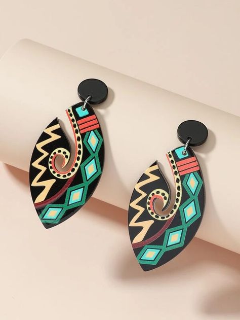 Geometric Print Acrylic Drop Earrings for Sale Australia| New Collection Online| SHEIN Australia Terracotta Jewellery Designs, Embellished Fashion, Terracotta Jewellery, Acrylic Jewelry, Hand Painted Earrings, Paper Earrings, Painted Jewelry, Hand Painted Jewelry, Handmade Fashion Jewelry