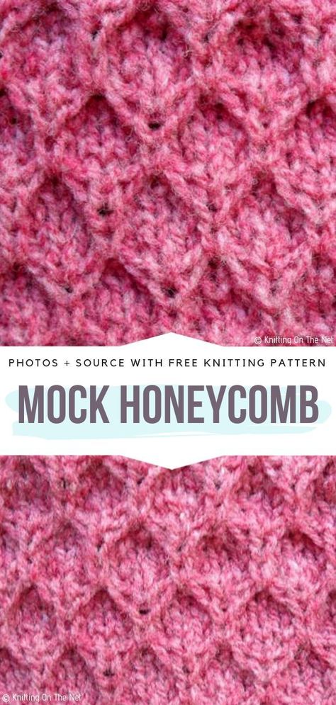 Mock Honeycomb Free Knitting Pattern Mock honeycomb is another textured stitch that`s easy to learn. More experienced knitters can definitely try it using more than one color. This stitch creates a squishy texture that will be great for headbands, shawls or blankets. #knittingstitch Knit Honeycomb Pattern, Mock Honeycomb Stitch, Honeycomb Knitting Pattern Free, Honeycomb Knit Pattern, Knit Honeycomb Stitch, Honeycomb Knitting, Honey Comb Knitting Patterns, Knit Texture Pattern, Honeycomb Stitch Knitting