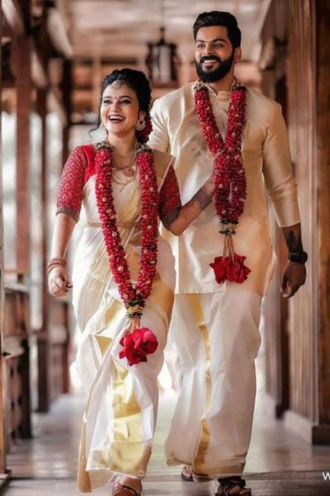 Here are Some BEST Couple Photography Ideas & Poses for South Indian Couples that you MUST need to capture for your wedding functions. #weddingbazaar#indianwedding #coupleweddingphotography #coupleweddingphotographyindian #coupleweddingphotographyposes #coupleweddingphotographyforeheadkisspicture #coupleweddingphotographyromantic #coupleweddingphotographyphotoposes #southindianweddingphotography #southindiancouplephotoshoot #southindiancouplephotoshoottraditional #southindiancouplephotoshootpose Wedding Pictures With Friends, Kerala Wedding Couple, Funny Wedding Poses, Marriage Poses, Indian Wedding Pictures, Marriage Stills, Indian Bride Photography Poses, Indian Wedding Poses, Bride Photos Poses