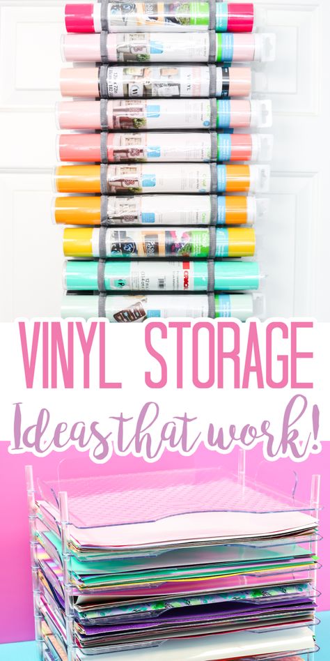 I am testing different Cricut vinyl storage ideas to see if they actually work! Find the best way to organize your Cricut vinyl! #cricut #cricutvinyl #organization Htv On Storage Cubes, Cricut Vinyl Storage Peg Board, Diy Cricut Vinyl Holder, Storage For Cricut Vinyl, Cricut Paper Storage Ideas, Vinyl Organization Ideas Diy, Organize Cricut Vinyl, Cricut Corner Organization, Cricket Organization Storage Ideas