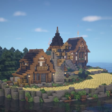 Minecraft A Medieval Windmill House Windmill Minecraft, Medieval Windmill, Minecraft Farmhouse, Medieval Farmhouse, Minecraft Farm House, Medieval Farm, Minecraft Kingdom, Minecraft Building Guide, Windmill House