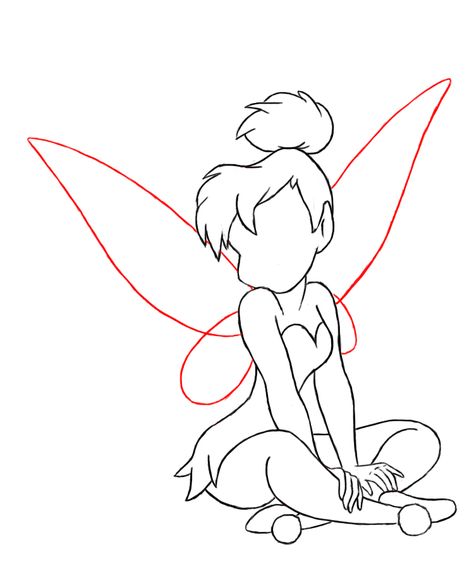 How To Draw Tinkerbell, Draw Tinkerbell, Eraser Drawing, Tinkerbell Drawing, Tinker Bell Tattoo, Drawing Steps, Disney Drawing, Peter Pan And Tinkerbell, Fairy Drawings