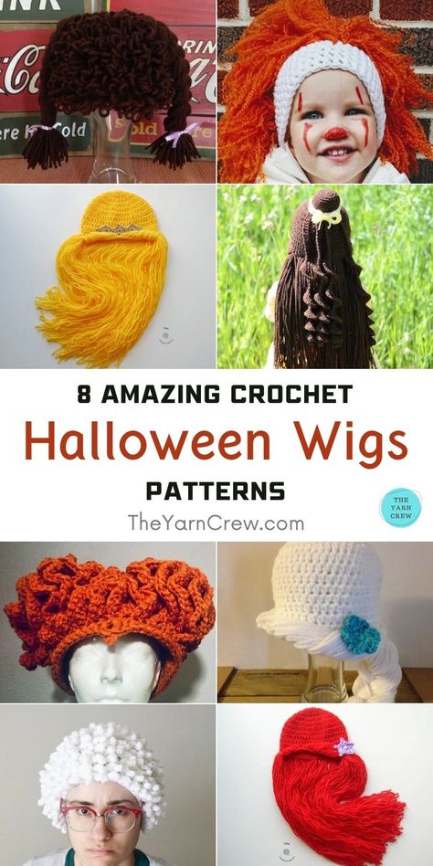 Crochet Wigs Free Pattern, Crochet Crazy Hats, Crochet Wig Pattern Free, Funny Crochet Hats Free Pattern, Crochet Costumes Free Pattern, Crochet Wig Hat Free Pattern, Crochet Halloween Patterns Free Costumes, Halloween Crochet Costumes, Diy Crochet Halloween Costume