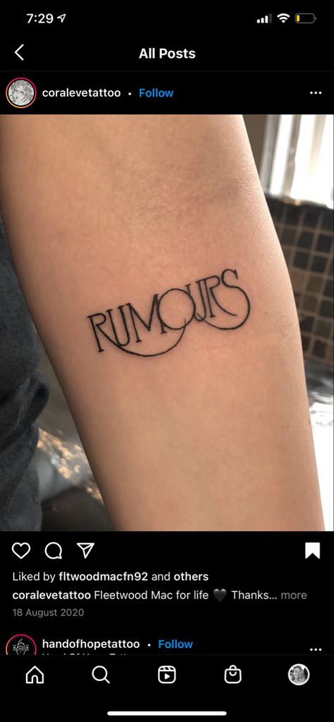 Fleetwood Mac Rhiannon Tattoo, Fleetwood Mac Rumours Tattoo, Fleetwood Max Tattoo, The Sundays Tattoo, Dreams Fleetwood Mac Tattoo, Fleetwood Mac Tattoo Ideas, Fleetwood Mac Inspired Tattoo, Lynyrd Skynyrd Tattoo, Pheobe Bridgers Tattoo Ideas