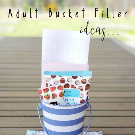 Bucket Filling- Check out these bucket filling ideas collected from women ages 6-63. Come up with a plan for yourself. Then, share this with someone you care about. Teach those around you how to TRULY FILL THEIR BUCKETS! Great for a group activity and don't forget to pass out copies of my bucket filling ideas. Fill Your Bucket Activities Adults, Bucket Gift Ideas, Support Group Activities, Bucket Filler Activities, Work Wellness, Fill Your Bucket, Bucket Gifts, Bucket Filler, Kindness Gifts