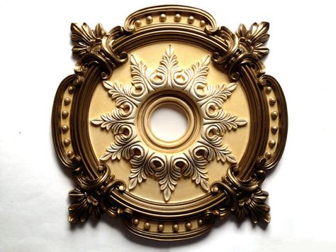 Ceiling Medallion MILAN painted brass for a by accentbydesign, $150.00 Chandelier Medallion, Medallion Ceiling, Living Room Indian, Door Frame Molding, False Ceiling Bedroom, False Ceiling Living Room, Ceiling Plan, Headboard With Lights, Paint Brass