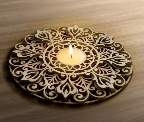 Cricut Candles, Fall Mandala, Mandala Candle, Lézervágott Fa, 3d Tiskárna, Mandala Decor, Layered Mandala, Laser Cut Box, Laser Cut Wood Crafts