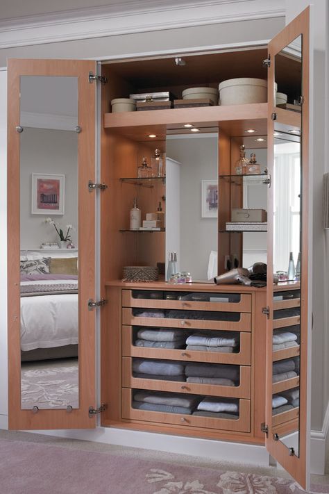 Our discreet dresser can hide behind any wardrobe doors helping you organise in style Sharps Bedrooms, Bedroom Wardrobe Ideas, Closet Mirror, Wardrobe Wall, Bedroom Closet Doors, Dressing Room Decor, Home Theaters, Fitted Bedrooms, Dressing Table Design