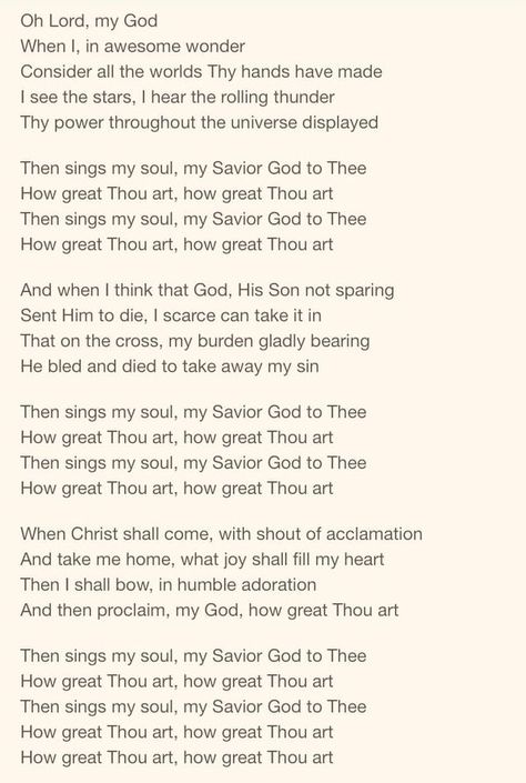 Old Hymns and Spiritual Music | HOW GREAT THOU ART | Facebook How Great Thou Art Lyrics, How Great Thou Art, Old Hymns, Gods Gifts, Art Lyrics, Spiritual Music, Then Sings My Soul, Heart Prints, New Testament