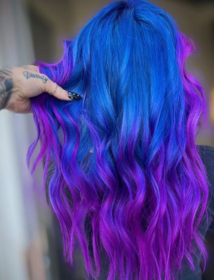 Short Layer With Blue And Purple Hair Ideas Hair Bright Color Ideas, Blue And Purple Hair Dye Ideas, Blue And Purple Money Piece Hair, Blueish Purple Hair, Purple And Blue Hair Color Ideas, Vibrant Blue Hair, Purple Blue Hair, Blue And Purple Hair, Purple And Blue Hair