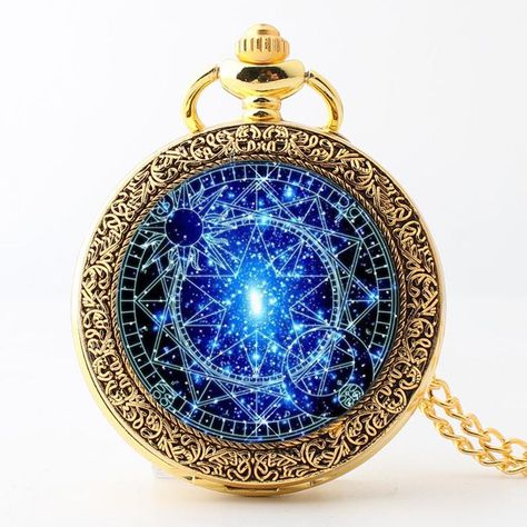 Stained Glass Blue Magic Circle Pocket Watches-Vintage Quartz | Etsy Fantasy Pocket Watch, Gold Pocket Watch, Magic Gift, Pocket Watch Necklace, Blue Magic, Pocket Watch Antique, Vintage Pocket Watch, Magical Jewelry, Magic Circle