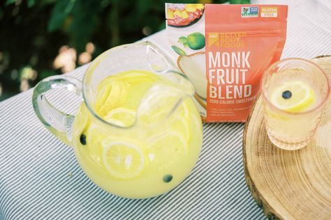 Lemonade with Monk Fruit - BetterBody Foods Recipes With Monk Fruit Sweetener, Fruit Calories, Diy Lemonade, Monk Fruit, Lemonade Recipes, Lemon Slice, Strawberry Lemonade, Vegan Paleo, Fresh Lemon Juice