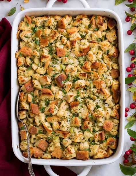 Traditional Stuffing Recipe, Homemade Stuffing Recipes, Classic Stuffing Recipe, Best Stuffing Recipe, Cornbread Stuffing Recipes, Thanksgiving Stuffing Recipes, Homemade Stuffing, Stuffing Recipes For Thanksgiving, Stuffing Ingredients