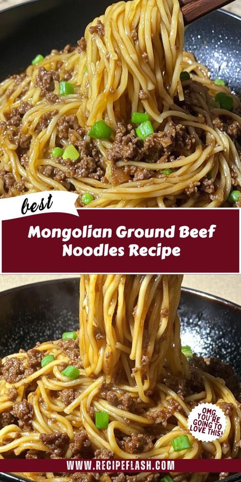 Looking for a quick and delicious way to enjoy ground beef? This Mongolian Ground Beef Noodles Recipe combines savory flavors and hearty textures that are sure to impress. Save this recipe for an easy dinner idea that the whole family will love and keep your weeknight meals exciting! Ground Meat And Pasta Recipes, Magnolian Beef Recipes Ground Beef, Magnolia Beef Recipes, Dinner Meals With Ground Beef, Ground Pork Dinner Ideas, 1 Lb Ground Beef Recipes For Dinner, Ground Beef With Pasta, Cheap Ground Beef Recipes, Lean Ground Beef Recipe