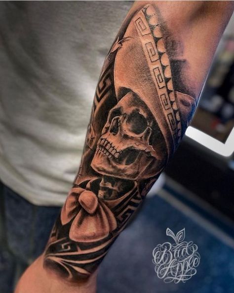 Mexican Charro Tattoo, Charro Tattoo Design, Charro Tattoo, Dia De Los Muertos Tattoo Ideas, Serious Tattoos, Aztec Tattoos Sleeve, Memorial Tattoo Ideas, Medium Tattoos, Aztec Tattoos