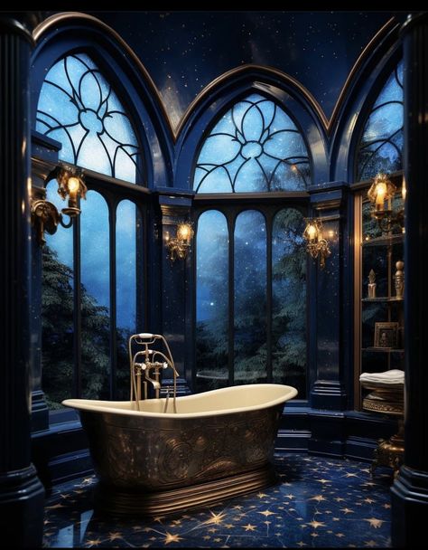 Ravenclaw Bathroom, Hogwarts Bathroom, Castle Dark, Gothic Bathroom, Dark Luxury, Ravenclaw Aesthetic, Ravenclaw House, Fantasy Rooms, Heaven Art