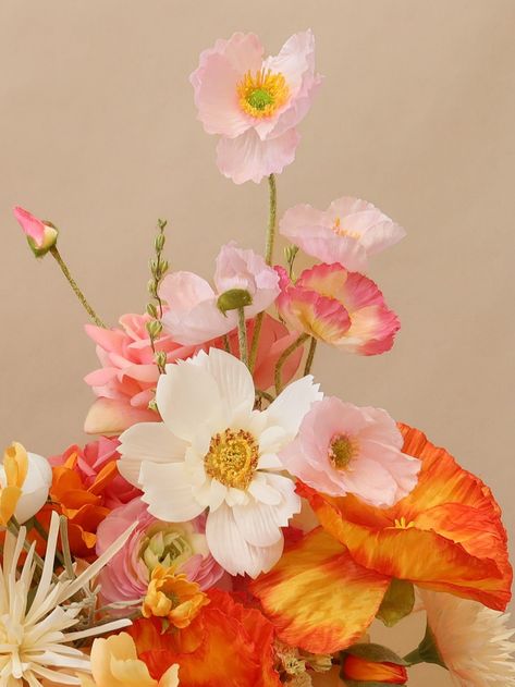 This Colourful Artificial Flowers Bridal Bouquet is a gorgeous sight to behold! With its blend of pastel orange and cream, it'll make the perfect bouquet for your walk down the aisle. And because it's artificial, your big day will last longer than ever before. So don't miss out - get hitched and get this fabulous bouquet! Bright Orchid Bouquet, Orange Pink Party, Pink And Orange Bridal Bouquet, Sunset Color Palette Wedding, Pink And Orange Bouquet, Summer Wedding Palette, Alice Aesthetic, Pink And Orange Wedding, Orange And Pink Flowers