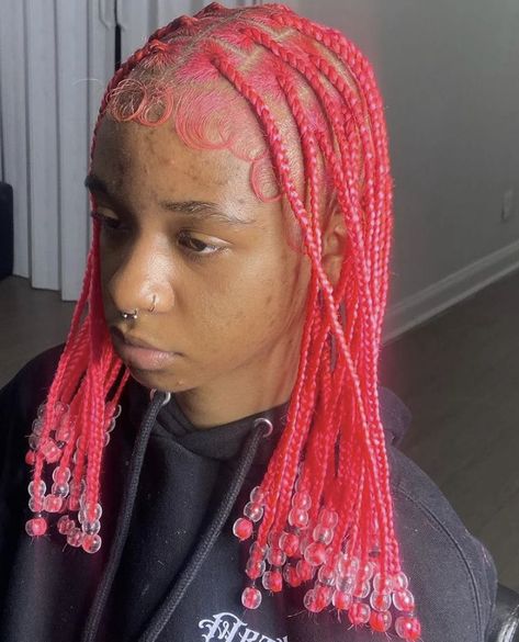 Short Pink Knotless Braids, Pink Braided Hairstyles, Pink Box Braids, Pink Braids, Short Box Braids Hairstyles, Braids Ideas, Colored Braids, Cute Braided Hairstyles, Dyed Hair Inspiration