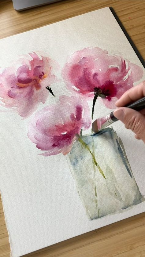 Luz María Westphal (@luzwatercolor) • Instagram photos and videos Maria Stezhko Watercolor, Cherry Blossom Painting Acrylic, 2023 Watercolor, Painting Steps, Abstract Watercolor Flower, Color Tutorial, Master Watercolor, Canvas Art Decor, Paintings Tutorials