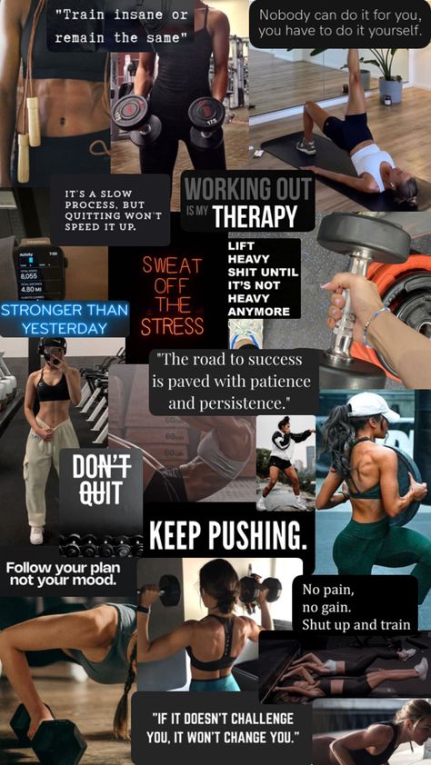 Morning Workout Aesthetic, Workout Vision Board, Gym Collage, Workout Collage, Morrigan Aesthetic, Gym Motivation Pictures, Healthy Habits Motivation, Fitness Vision Board, Winter Arc