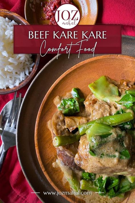 Filipino Peanut Stew Beef Kare Kare on a wooden bowl. Beef Kare Kare Recipe, Beef Kare Kare, Kare Kare Recipe, Bagoong Alamang, Peanut Stew, Kare Kare, Shrimp Paste, Beef Stew Recipe, Easy Beef