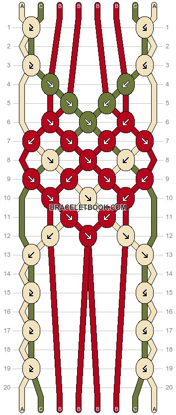 How To Make Bracelet Patterns, Strawberry Chain Bracelet Pattern, Strawberry Chain Bracelet, Three Colour Bracelet Patterns, Friendship Bracelets Strawberry, Bracelet Patterns Aesthetic, Friendship Bracelets 6 Strings, Winter Bracelet Pattern, Cherry Friendship Bracelet Pattern