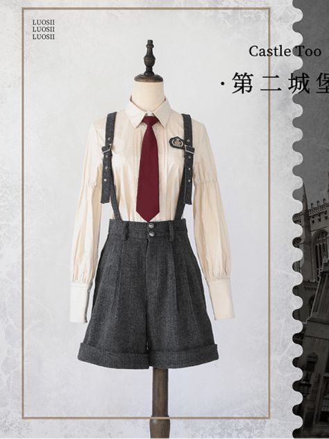 Fantasy Overalls, Fancy Overalls, Vtuber Outfits, Shorts Reference, Suspenders Outfits, Masc Clothes, Outfits With Suspenders, Vampire Core, Shorts With Suspenders