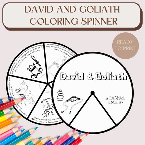 David and Goliath coloring spinner wheel| David and Goliath craft| Sunday school craft| Kids ministry craftl Bible activity for kids| Bible Bible Activity For Kids, David And Goliath Craft, Story Of David, Spinner Wheel, Wheel Craft, Bible Activities For Kids, Kids Bible, Kids Ministry, David And Goliath