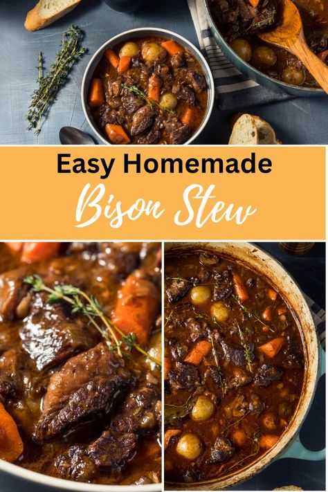 Easy Homemade Bison Stew Quick Holiday Appetizers, Bison Stew, Traditional Christmas Desserts, Bison Recipes, Winter Comfort Food, Winter Dinner, Hearty Stews, Winter Recipes, Easy Slow Cooker