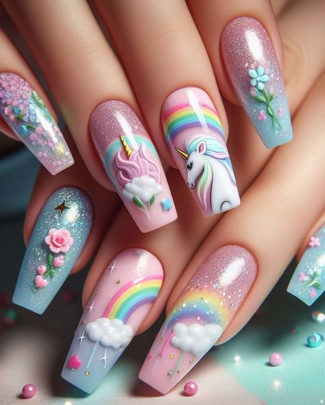 Add a sprinkle of magic to your manicure with unicorn nail art ideas that shine bright. Perfect for anyone wanting to stand out with sparkly, stunning nails that are sure to impress. Nails Acrylic Unicorn, Sparkly French Tips, Unicorn Nails Designs, Unicorn Nail Art, Blossom Bubbles And Buttercup, Stunning Nails, Unicorn Nails, Nice Nails, White Nail Polish