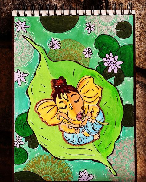 Happy Ganesh Chaturthi Drawing, Ganesh Chaturthi Painting, Ganeshji Drawing, Ganesh Chaturthi Drawing, Ganesha Drawing, Bengali Art, Krishna Drawing, Happy Ganesh, Happy Ganesh Chaturthi