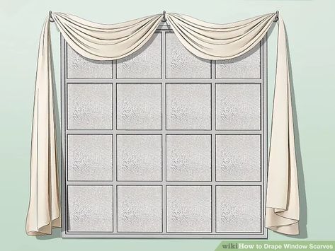 3 Ways to Drape Window Scarves - wikiHow Curtain Display, Scarfs Ideas, Dining Room Drapes, Scarf Curtains, Window Swags, Diy Drapes, Hanging Drapes, Arranging Furniture, Drapes And Curtains