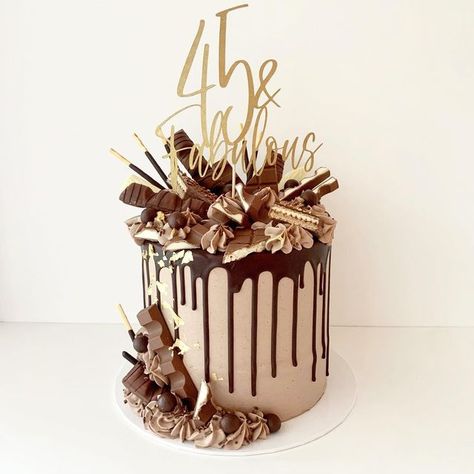 Chocolate Cake Design Birthday Men, 18th Birthday Cake Men, Naked Chocolate Cake Decoration, 80th Birthday Cake Ideas, Chocolate Drip Cake Birthday, Birthday Drip Cake, Golden Birthday Cakes, 60th Birthday Cake, 23 Birthday