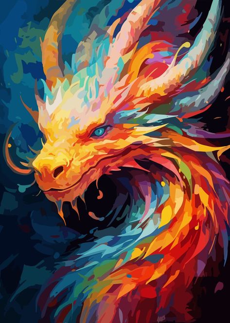 Dragon Abstract Art Watercolor Painting Metal Poster - An illustration of a dragon in an abstract art watercolor painting art style. Easy Dragon Painting, Dragon Painting Easy, Dragon Painting Acrylic Easy, Dragon Wall Mural, Dragon Abstract, Colorful Animal Paintings, Dragon Painting, Abstract Art Watercolor, Modern Art Canvas Painting