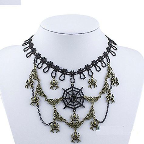 Arras Creations Halloween Vintage Handmade Gothic Lace Spider Choker Necklace for Women / AZVGNEA14-1BG Steampunk Choker, Gothic Lace, Lace Choker Necklace, Flower Choker Necklace, Gothic Chokers, Flower Choker, Steampunk Necklace, Lace Necklace, Gothic Steampunk