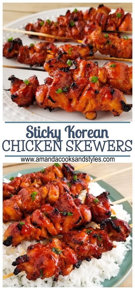 Grilled Chicken Skewers, Korean Chicken, Korean Dishes, Asian Inspired Recipes, Grilled Chicken Recipes, Chicken Skewers, Chicken Dishes Recipes, Asian Cooking, Asian Dishes