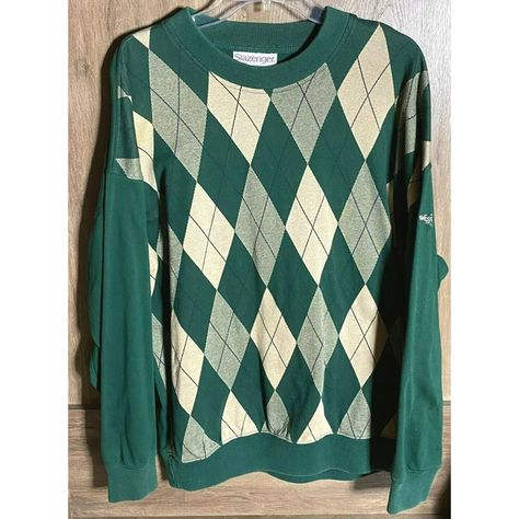 Vintage Slazenger Green Argyle Pullover Crewneck Golf Sweatshirt Large West Lake Green Argyle Sweater, Golf Sweatshirt, Argyle Sweater, West Lake, Cotton Sweater, Apparel Accessories, Hong Kong, Golf, Lake