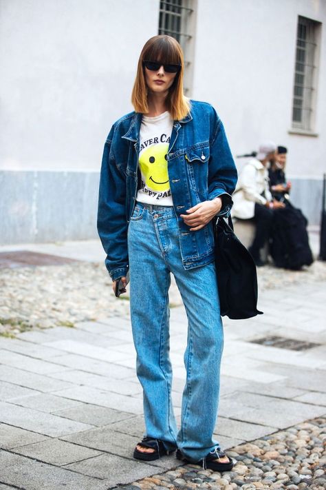 The Missing Link, Denim Street Style, Nyc Fashion Week, Australia Fashion, Model Street Style, All Jeans, Double Denim, Oversized Denim Jacket, Missing Link