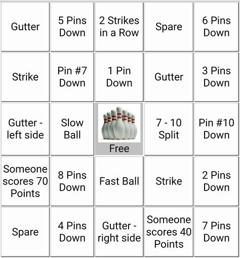 Bowling party bingo Bowling Bingo Cards Free Printable, Bowling Bachelorette Party, Sweet 16 Bowling Party Ideas, Bowling Banquet Ideas, Bowling Games Ideas, Bowling Games For Adults, Bowling Fundraiser Ideas, Bowling Party Games, Bowling Activities