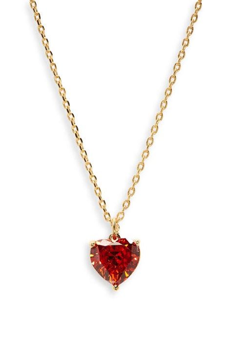 Gold Red Heart Necklace, Kate Space Necklace, Red Necklaces, Garnet Heart Necklace, Garnet Necklace Gold, Jewellery Wishlist, Leather Beaded Necklace, Red Heart Necklace, Kate Spade Necklace