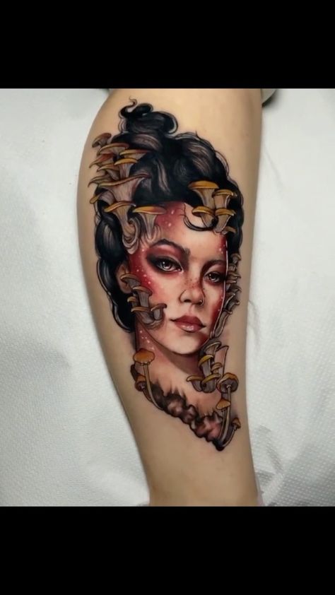 inkedmag on Instagram: Mushroom girl 🍄 by @raquel_tattoofreaks Time: 5 hours Why?: My client chose the design among my available ones, and for the idea of… Mushroom Face Tattoo, Lady Face Tattoo, Mushroom Lady, Mushroom Girl, Lady Face, Face Tattoo, 5 Hours, Woman Face, Skull Tattoo