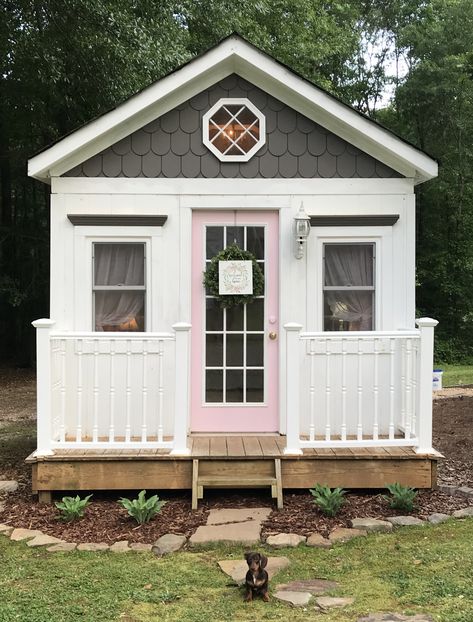 She Shed With Wrap Around Porch, Cute Sheds, She Shed Living Quarters, She Shed For Baking, She Shed Porch Ideas, She Shed Aesthetic, Bakery Shed, She’d House, She Shed Bakery