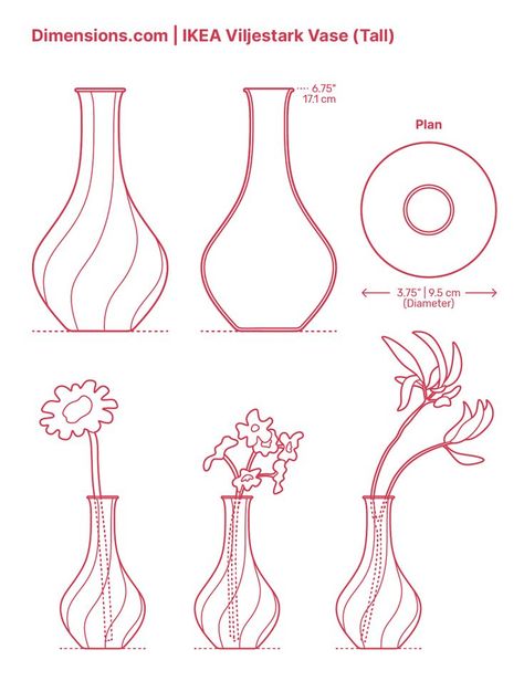 The IKEA Viljestark Vase is ideal for small stem plants and banquets. This is due to its petite size. But it is the unique shape of the body (long narrow neck, small mouth, and wide rounded body) that makes it beautiful and capable of standing on its own. It was designed by Lisa Hilland and made of glass. Downloads online #vases #decor #objects Glass Vase Drawing, Vase Decorating Ideas Living Room, Vase Reference, Vase Forms, Vase Drawing, Unique Flower Vases, Plant Sketches, Small Mouth, Vase Tall