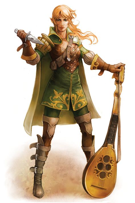 Half Elf Bard, Dnd Bard, Dnd Elves, Character Design Cartoon, Female Elf, Heroic Fantasy, Wood Elf, Pathfinder Rpg, Fantasy Rpg