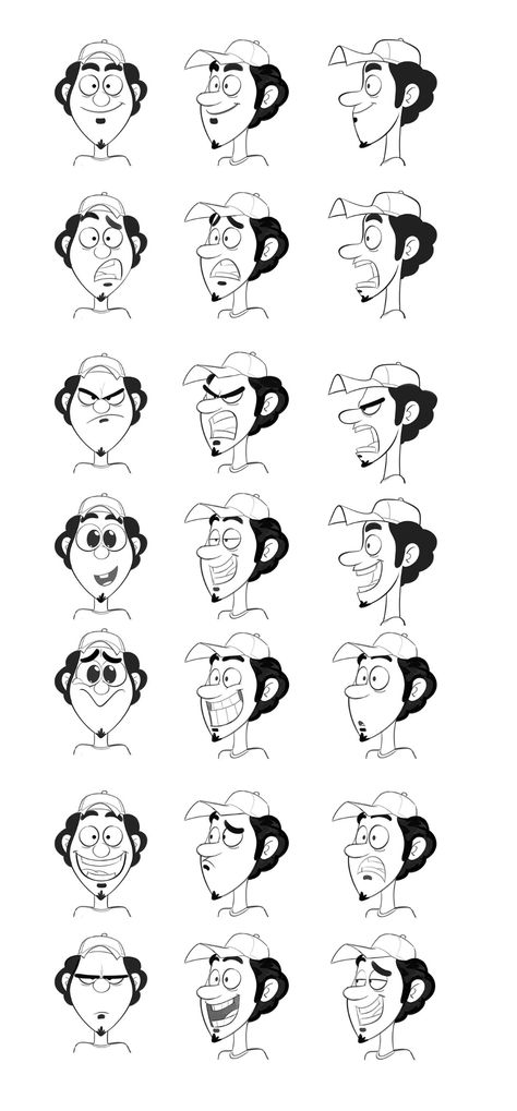 Character Design - Zone Zero on Behance Cartoon Expression Sheet, Face Animation Reference, Emotions Illustration Facial Expressions, Cartoon Expressions Faces, Black And White Cartoon Characters, Face Expression Drawing, Cartoon Facial Expressions, Face Expressions Drawing, Animated Expressions