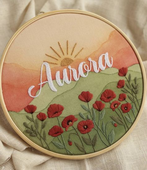 Embroidery Aurora, Aurora Embroidery, Name Embroidery Ideas, Embroidery Name Designs, Modern Hand Embroidery Patterns, Embroidery Hoop Art Diy, Basic Hand Embroidery Stitches, Pola Kristik, Embroidery Stitches Tutorial