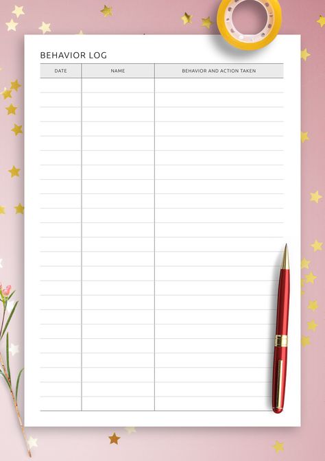 Student Behavior Log is a helpful assistant for teachers and a useful tool for classroom management. You will be able to individually monitor the behavior of each student, write the necessary information and, in case of any incidents, maintain communication with the child's parents. Sections available in this template: Date,; Name,; Behavior and Action Taken,. Behavior Logs For Teachers, Student Behavior Log, Behavior Log, Student Information Sheet, Teacher Planner Templates, Lavender Mist, Student Behavior, Student Information, Coral Blush