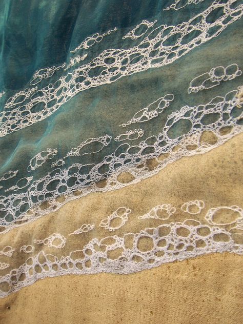 100_7949 | by yuki.koga Seascape Quilts, Sea Embroidery, Ocean Quilt, A Level Textiles, Landscape Art Quilts, Crazy Art, Landscape Quilt, Textile Art Embroidery, Textiles Artwork