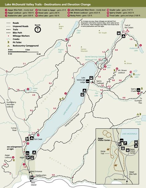 Glacier National Park - Map of Lake McDonald region with dotted lines marking hiking trails Glacier National Park Vacation, Glacier National Park Map, Many Glacier, Montana Travel, Trout Lake, Lake Mcdonald, Glacier Park, Trail Map, National Park Vacation