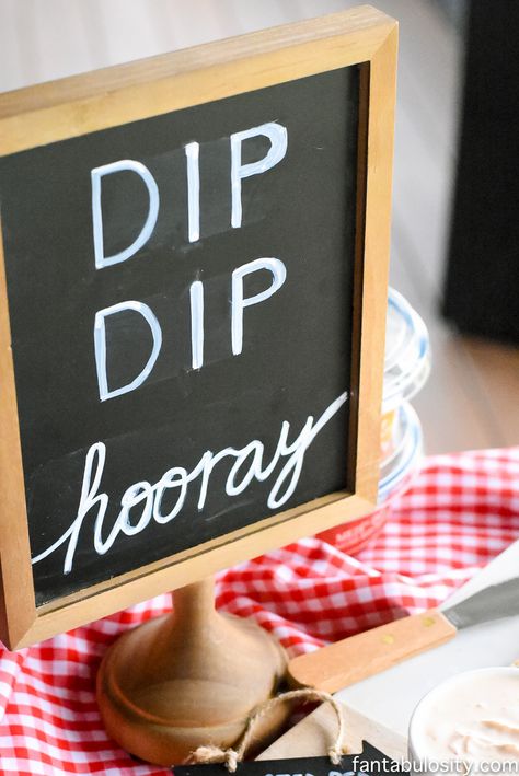 "Dip Dip Hooray!" A Dip Bar! Such a fun way to style snacks for a party. Dip Party Ideas Fun, Dip Party Invitations, Dip Bar For Wedding, Dip Buffet Table, Dip And Sip Party, Bring Your Own Dip Party, Dip Themed Party, Graduation Party Dips, Snacks For 40th Birthday Party